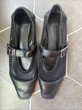 Via Spiga Black Mesh Mary Jane Flats